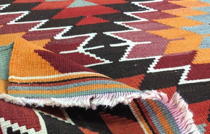 antique turkish handmade wool nomadic aztec area kilim rug 2