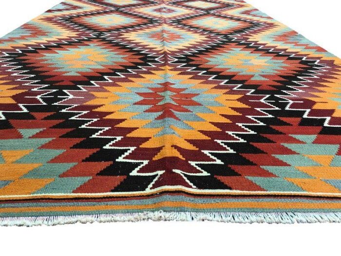 antique turkish handmade wool nomadic aztec area kilim rug 4