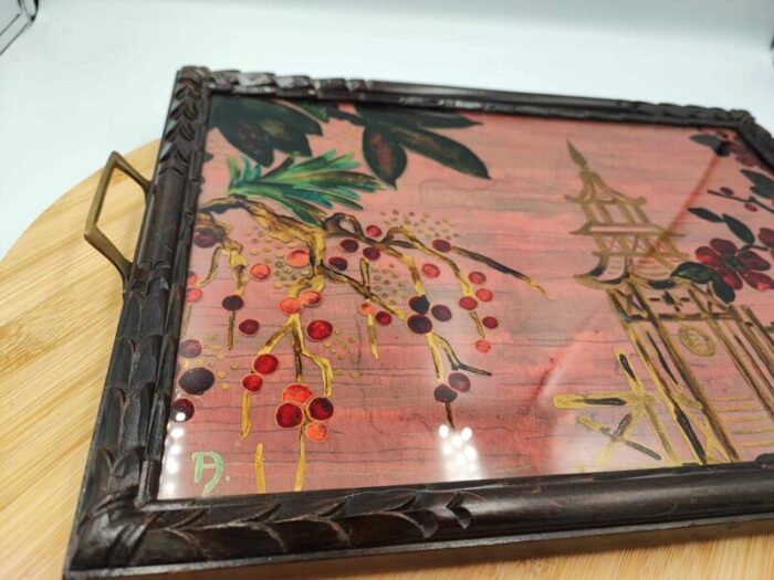 antique wooden carved tray painted on glass 3