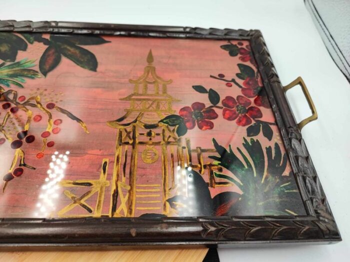 antique wooden carved tray painted on glass 4