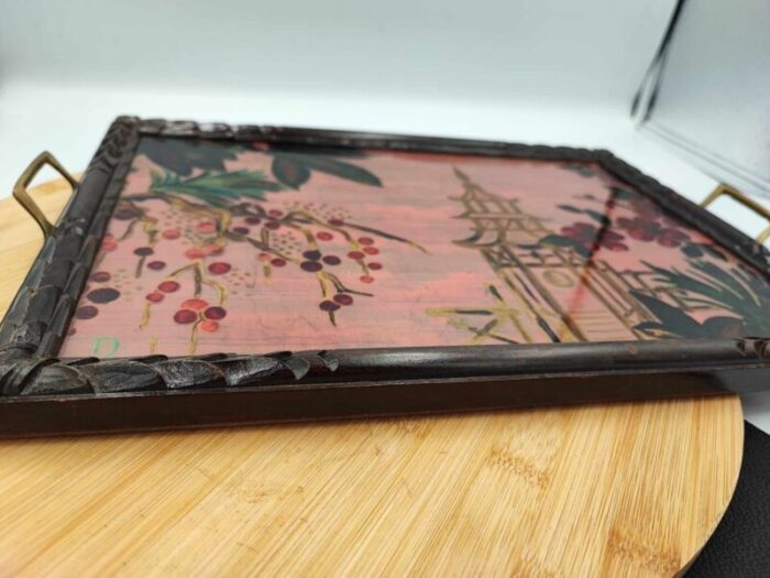 antique wooden carved tray painted on glass 6