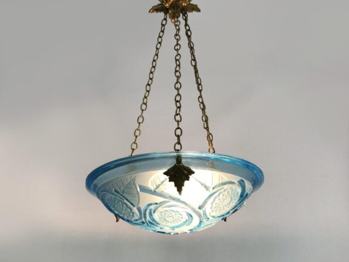 art deco 1 light basin pendant light in blue glass paste by vlieghe 1930s 0937