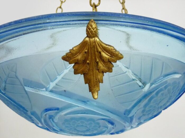 art deco 1 light basin pendant light in blue glass paste by vlieghe 1930s 6712