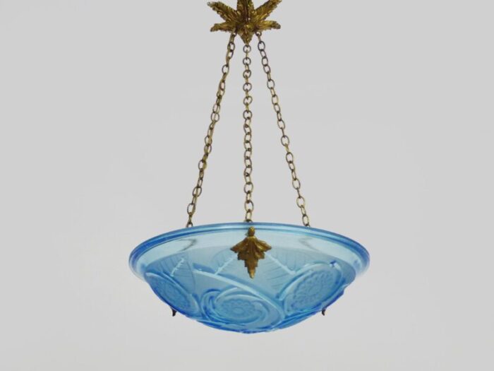 art deco 1 light basin pendant light in blue glass paste by vlieghe 1930s 8486