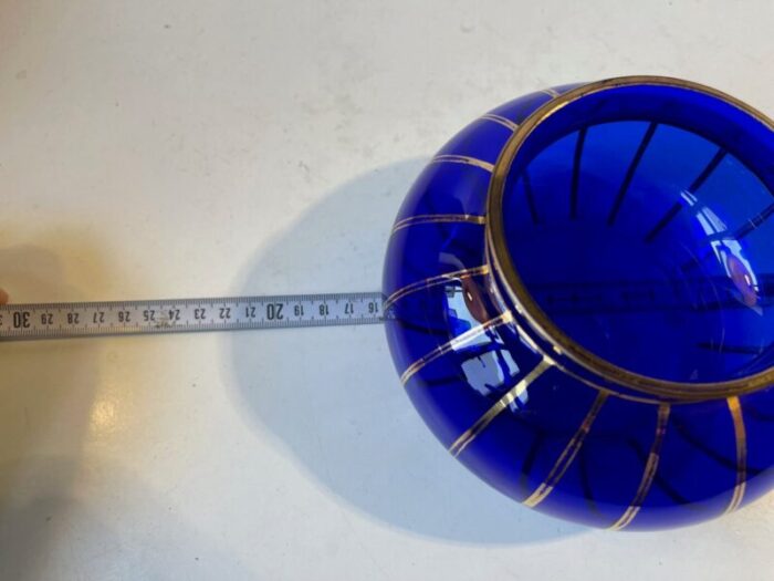 art deco blue bowl with gold enamel stripes 1930s 3