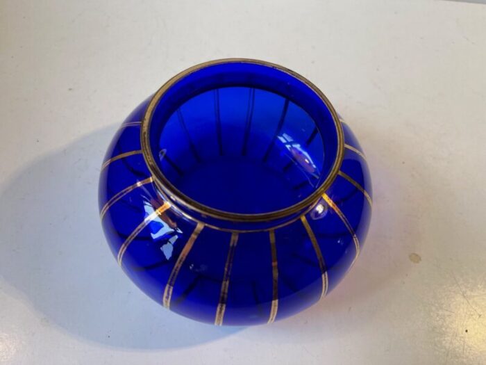 art deco blue bowl with gold enamel stripes 1930s 5