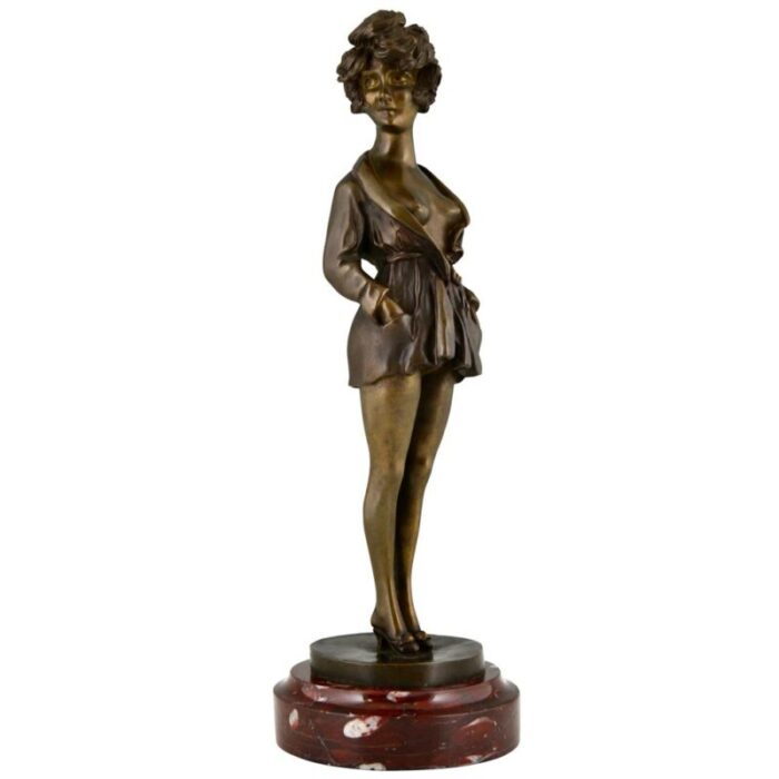 art deco bronze partial nude figure in dressing gown by maurice milliere 1