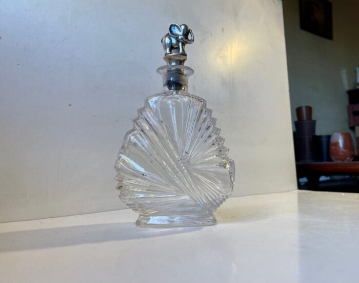 art deco crystal decanter with silver elephant stopper 1930s 1