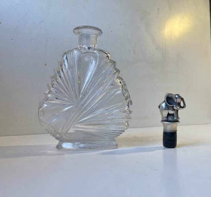 art deco crystal decanter with silver elephant stopper 1930s 2