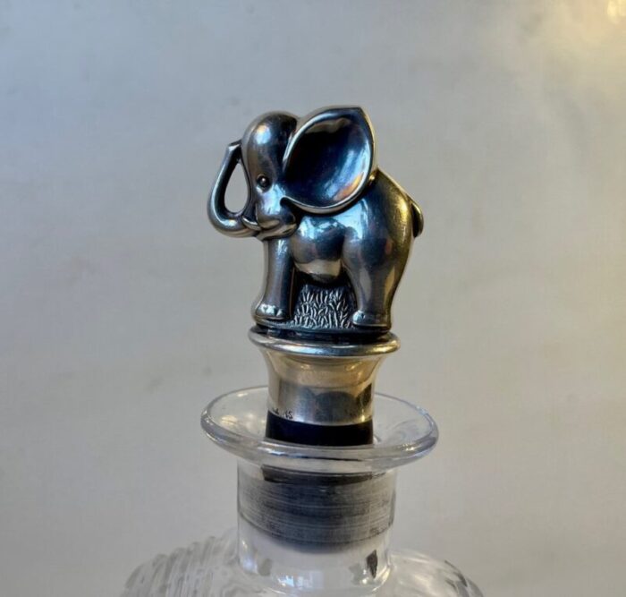 art deco crystal decanter with silver elephant stopper 1930s 4