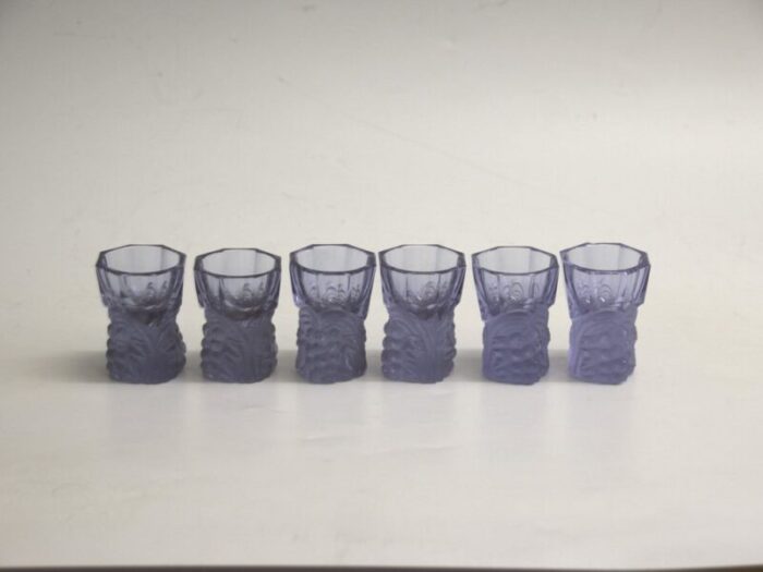 art deco crystal glass carafe with 6 glasses in the style of r lalique 1930s set of 7 4