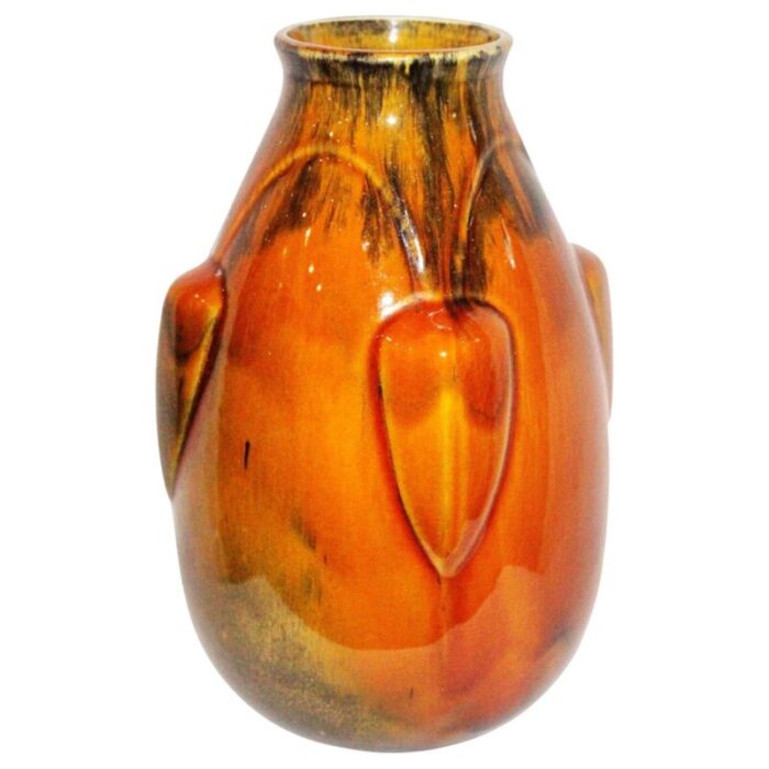 art deco french ceramic vase in deep orange 1930s 1