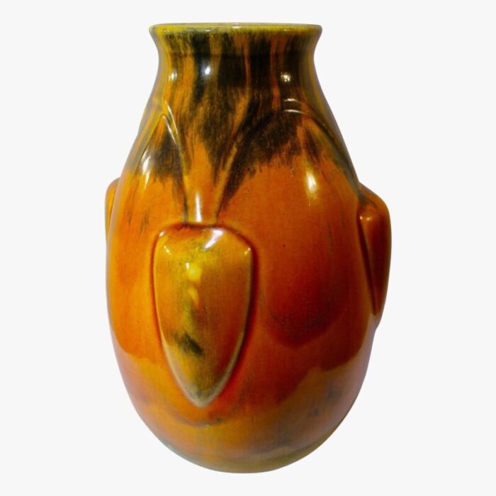 art deco french ceramic vase in deep orange 1930s 4