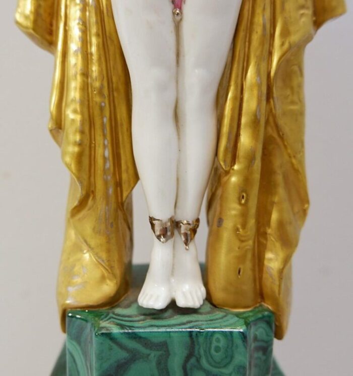 art deco french porcelain antinea statue with malachite style base 1968 3