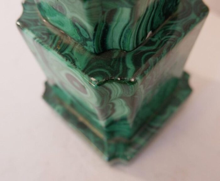 art deco french porcelain antinea statue with malachite style base 1968 6