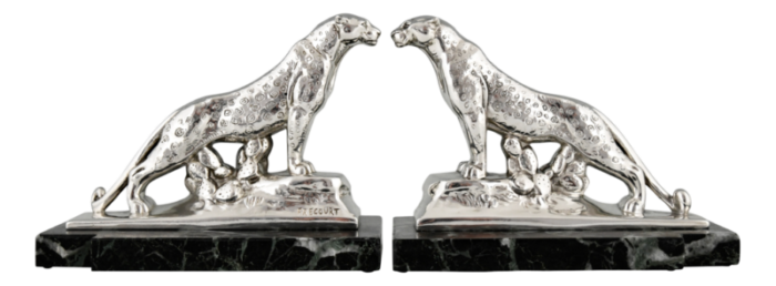 art deco silvered panther bookends by maurice frecourt 1930 set of 2 0285