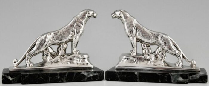 art deco silvered panther bookends by maurice frecourt 1930 set of 2 0851