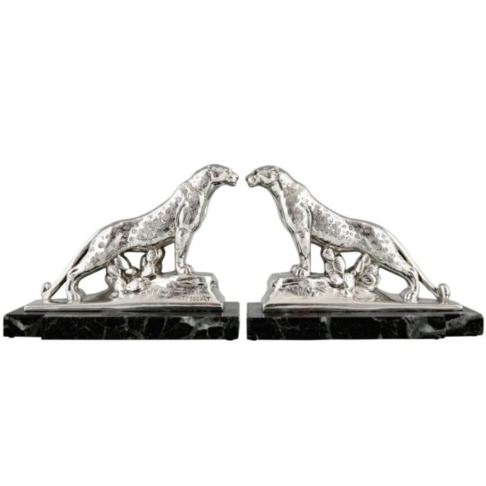 art deco silvered panther bookends by maurice frecourt 1930 set of 2 1522