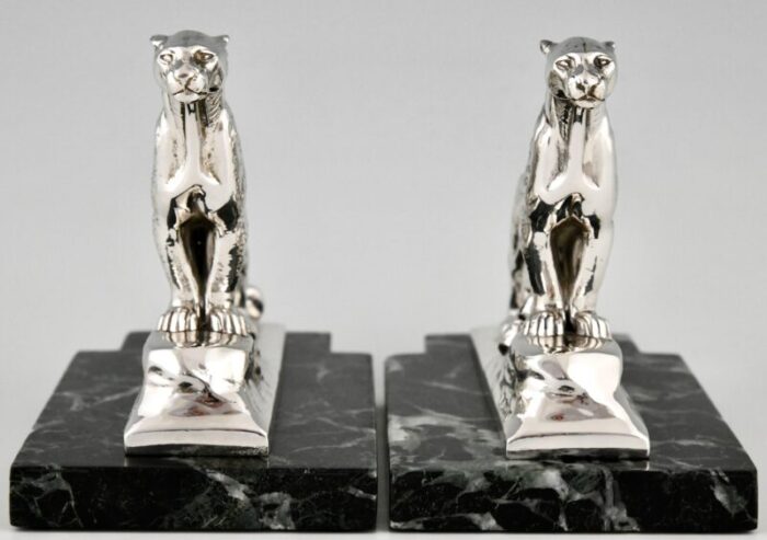 art deco silvered panther bookends by maurice frecourt 1930 set of 2 3475