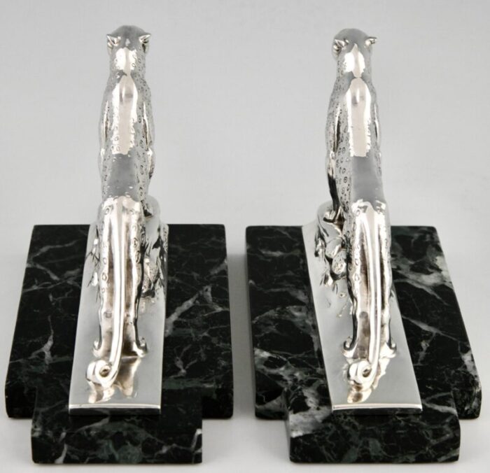 art deco silvered panther bookends by maurice frecourt 1930 set of 2 3871