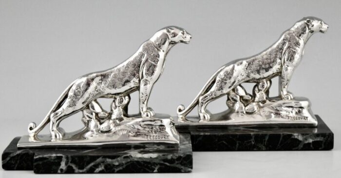 art deco silvered panther bookends by maurice frecourt 1930 set of 2 7148