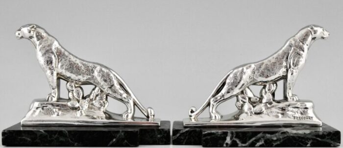 art deco silvered panther bookends by maurice frecourt 1930 set of 2 9057