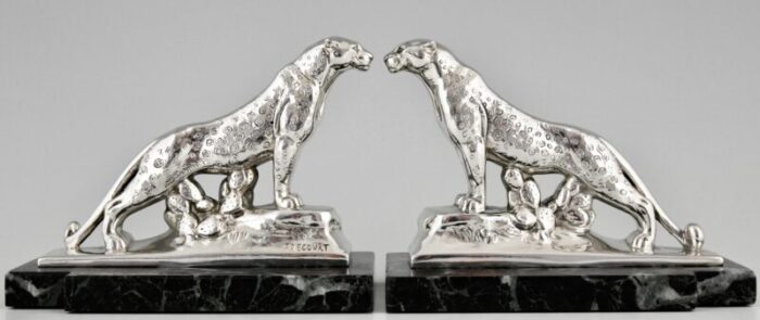 art deco silvered panther bookends by maurice frecourt 1930 set of 2 9514