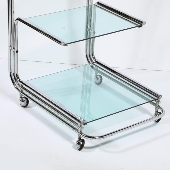 art deco streamline three tier chrome and glass bar cart w removable trays 4681