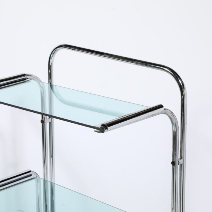 art deco streamline three tier chrome and glass bar cart w removable trays 5590