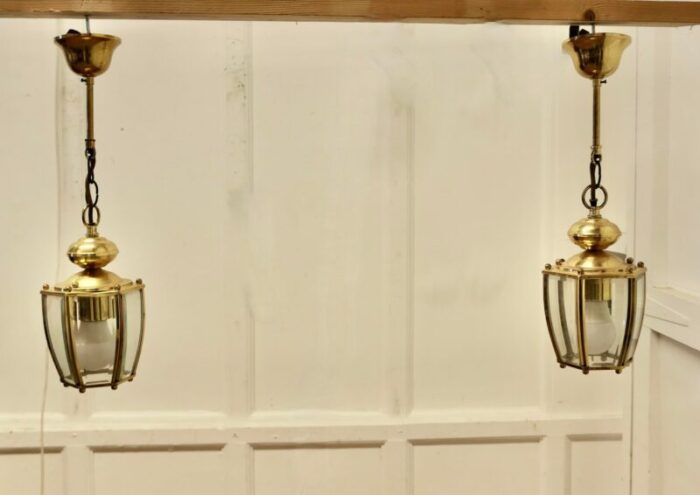 art deco style brass and glass lanterns 1950s set of 2 1796