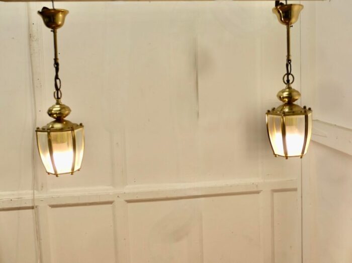 art deco style brass and glass lanterns 1950s set of 2 3615