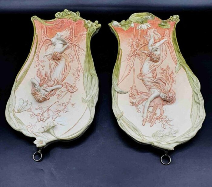 art nouveau bas relief biscuit plates by a mucha set of 2 9