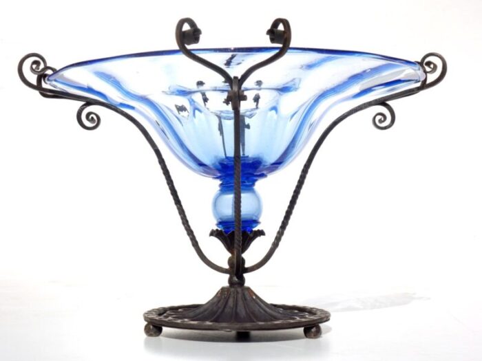 art nouveau blue murano glass wrought iron vase by cappellin bellotto 1900s 2