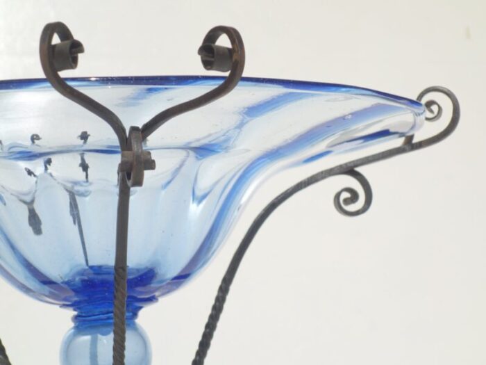 art nouveau blue murano glass wrought iron vase by cappellin bellotto 1900s 3