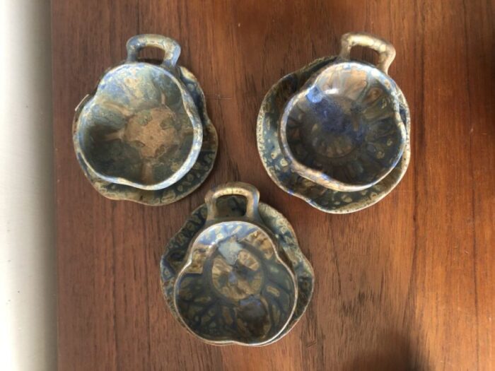 art nouveau blue running glaze tea service set of 9 5