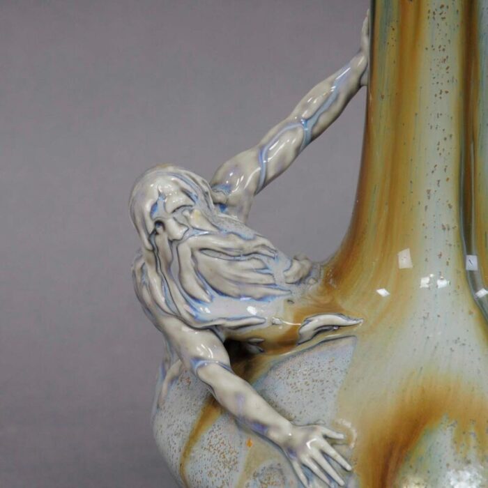 art nouveau porcellain vase with neptun sculpture 1900s 2