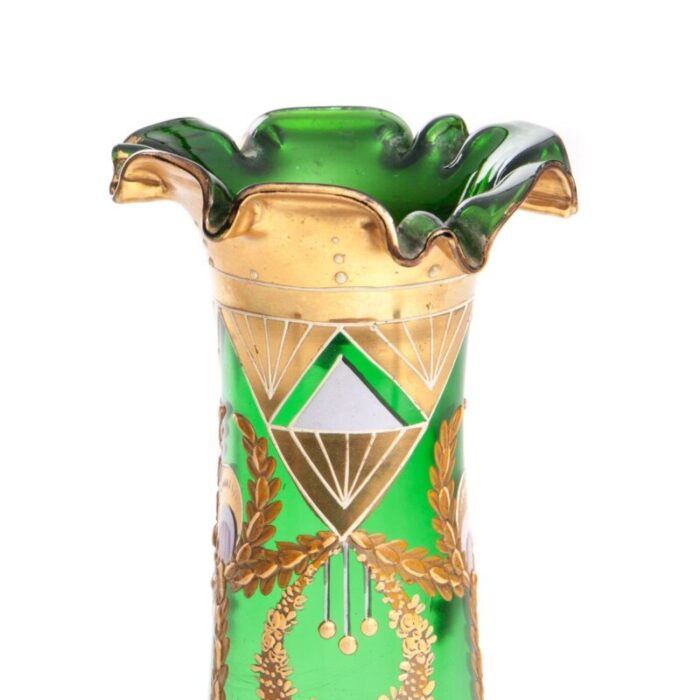 art nouveau vase with gilding emerald glass czech republic 3