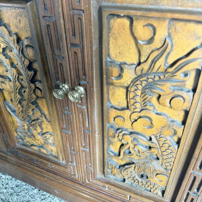 asian hand carved wooden inlaid marble top nightstandend tables 2883