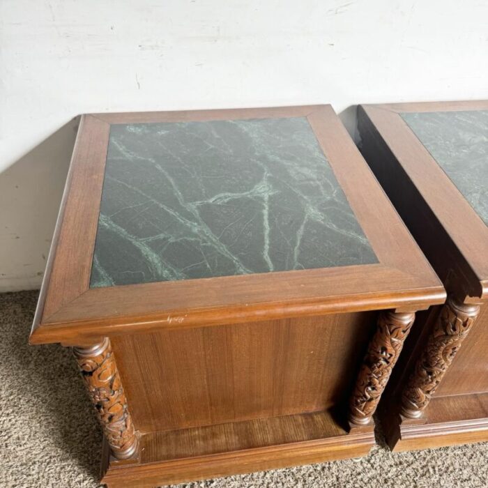 asian hand carved wooden inlaid marble top nightstandend tables 3621