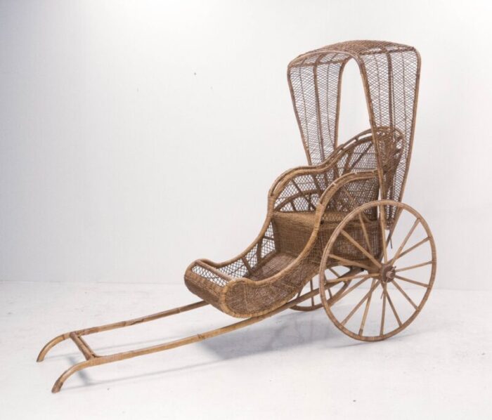 asian wicker and bamboo rickshaw mid 20th century 1