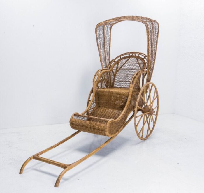 asian wicker and bamboo rickshaw mid 20th century 2