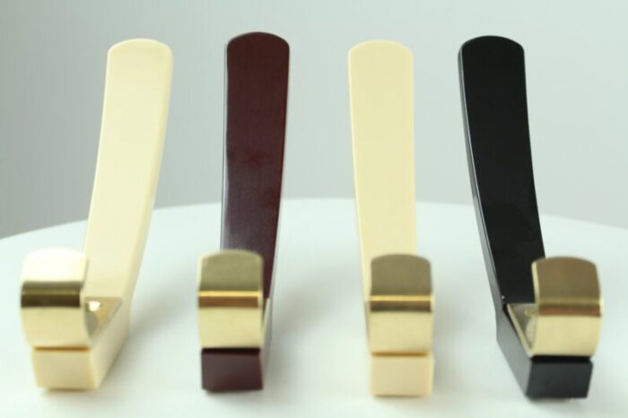 bakelite and brass coat hooks from km austria 1950s set of 4 3