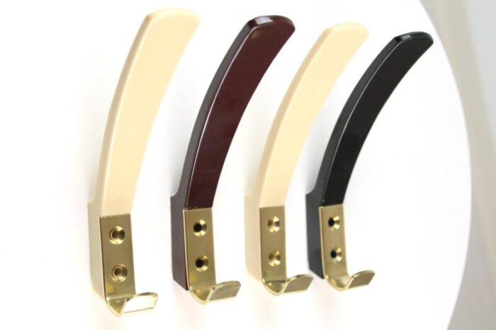 bakelite and brass coat hooks from km austria 1950s set of 4 6