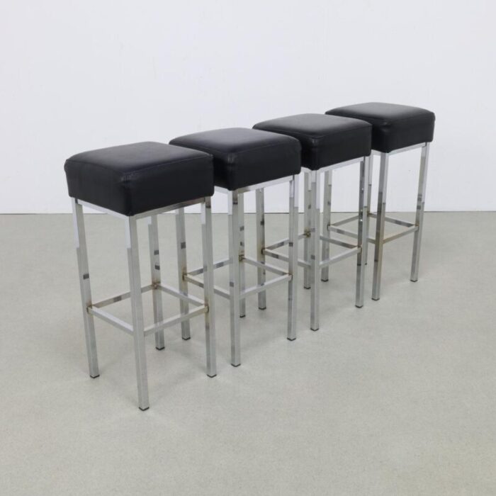 bar stools in chrome and leather 1980s set of 4 2093