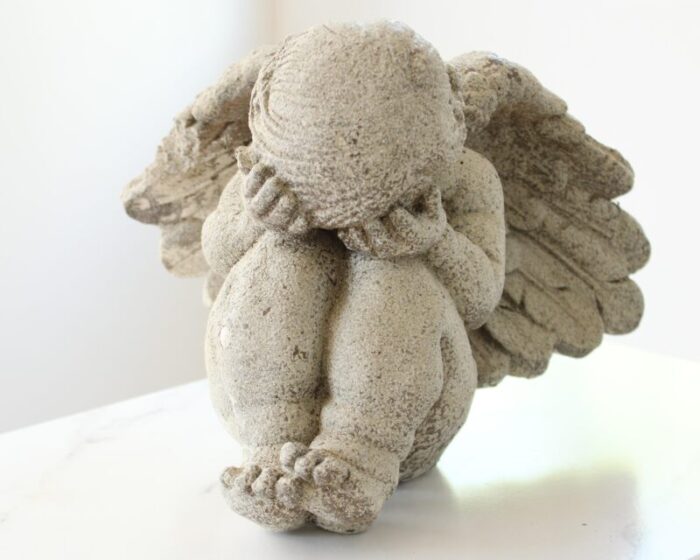 bashful antique garden cherub sculpture 0542