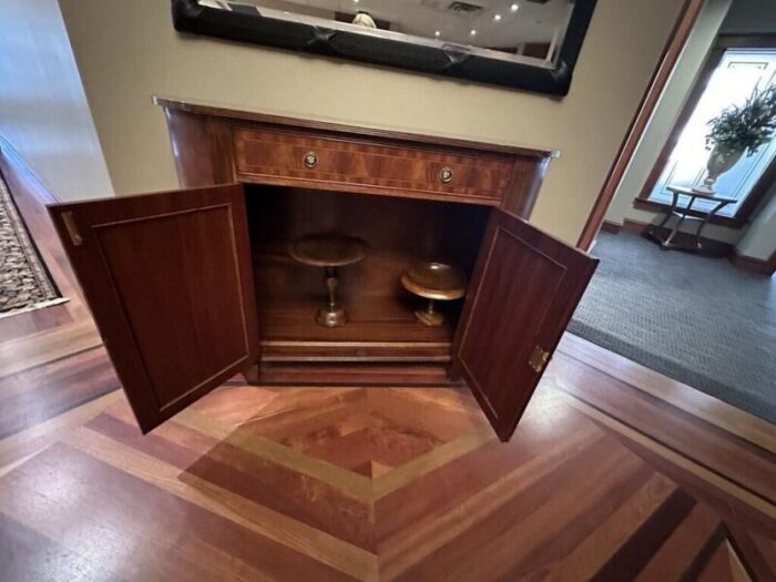 beautiful credenza with crotch mahogany top and doors 4650