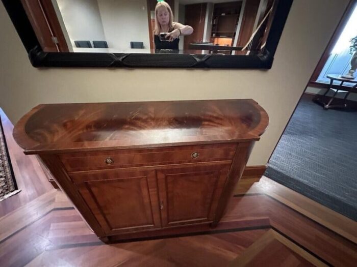 beautiful credenza with crotch mahogany top and doors 8330