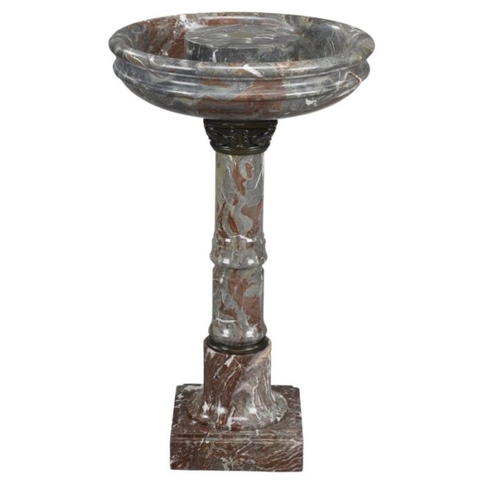 birdbath in grey and red marble with bronze decoration 1