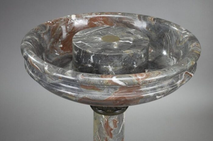 birdbath in grey and red marble with bronze decoration 6