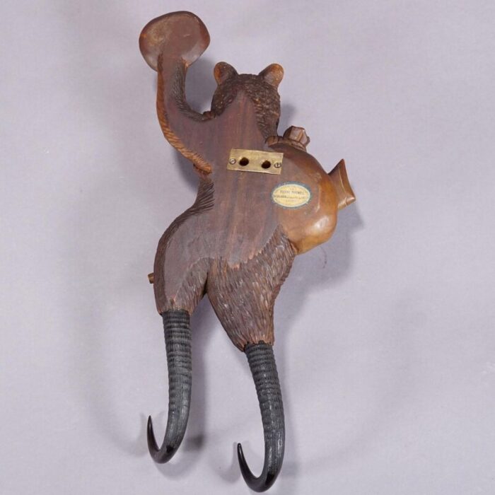 black forest carved coat hook with bear poacher ca 1900s 0355